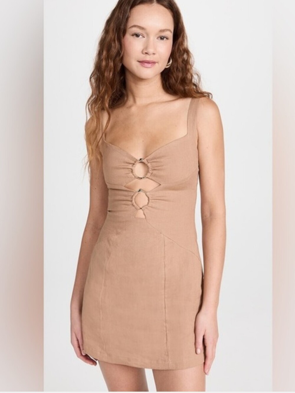 Revolve Rumer The Label Byron Ring Mini Dress Beige Linen Size M Cut Out EUC